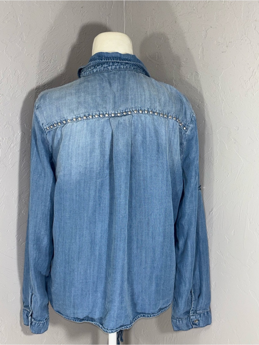 Reba Light Blue Embroidered Tie-Front Denim Blouse - Picture 7 of 12